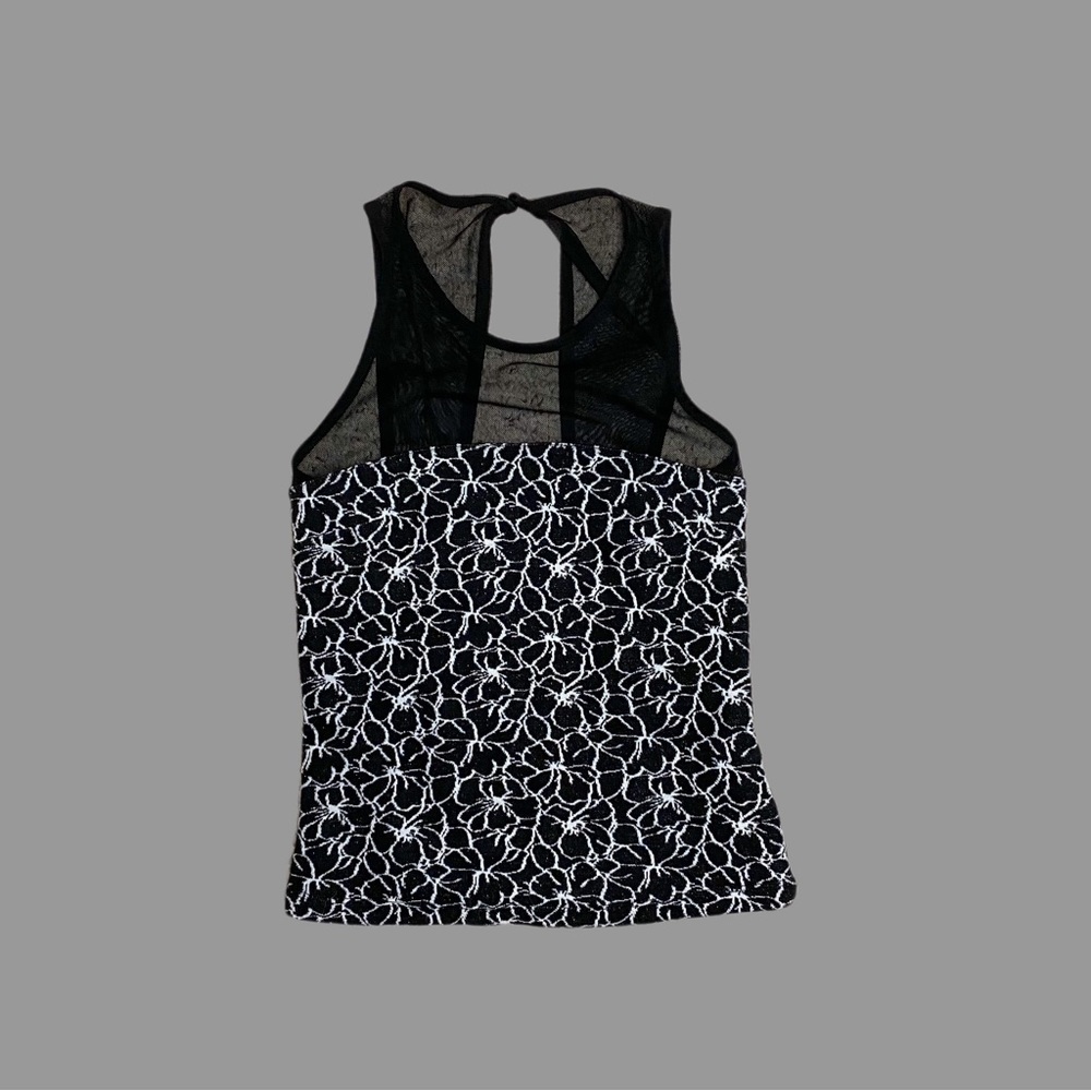 ❤️ XXS ❤️ NWT Anthro Tank Top Mesh Floral Black And White Blouse Summer